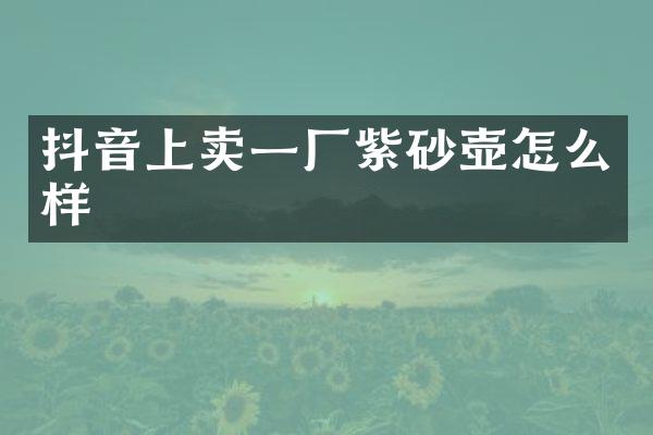 抖音上卖一厂紫砂壶怎么样