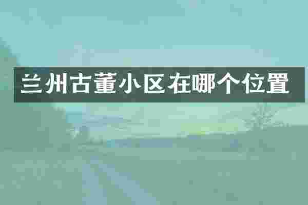 兰州古董小区在哪个位置