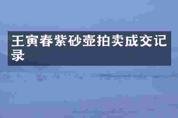 王寅春紫砂壶拍卖成交记录