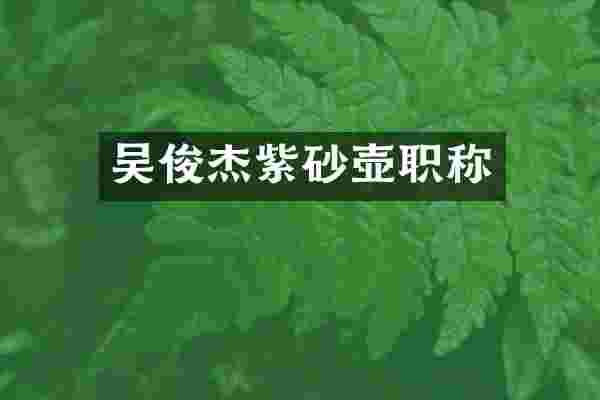 吴俊杰紫砂壶职称