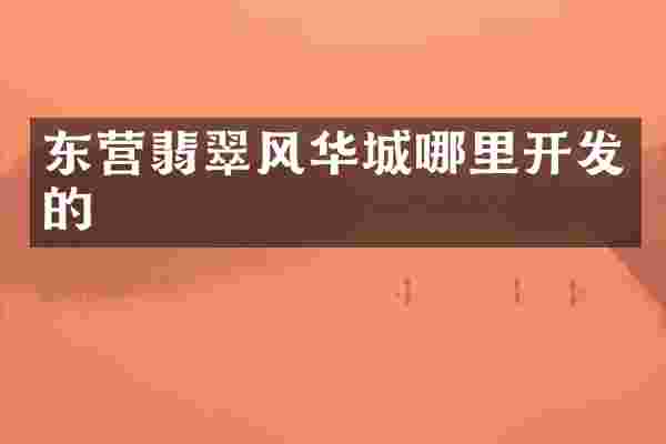 东营翡翠风华城哪里开发的