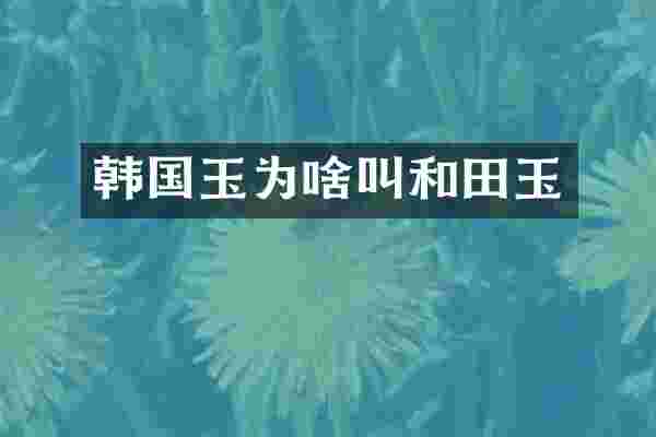 韩国玉为啥叫和田玉